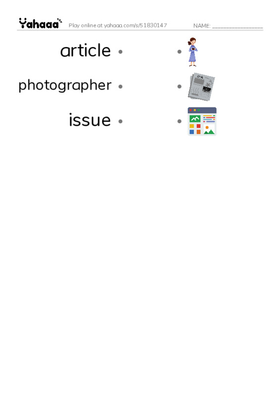 RAZ Vocabulary U: Nonis Newspaper PDF link match words worksheet