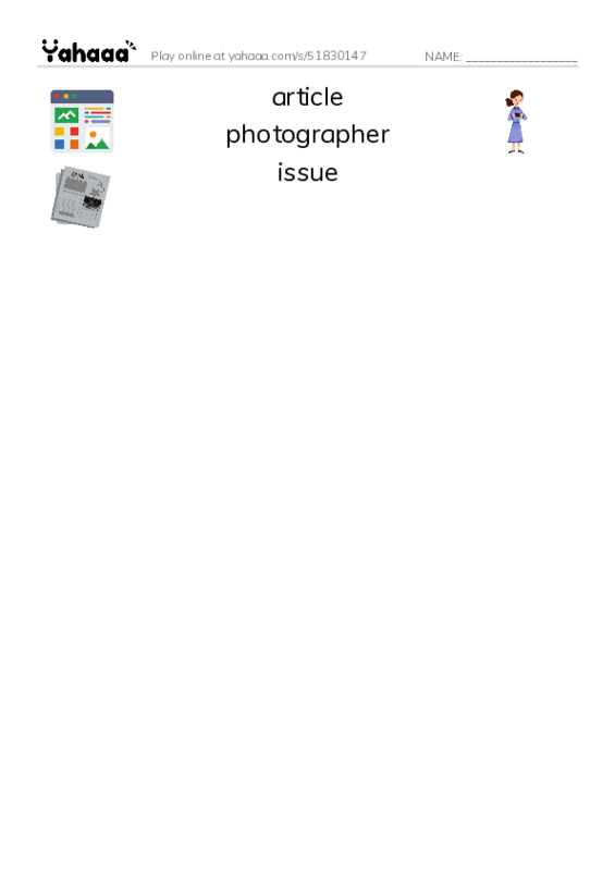 RAZ Vocabulary U: Nonis Newspaper PDF three columns match words