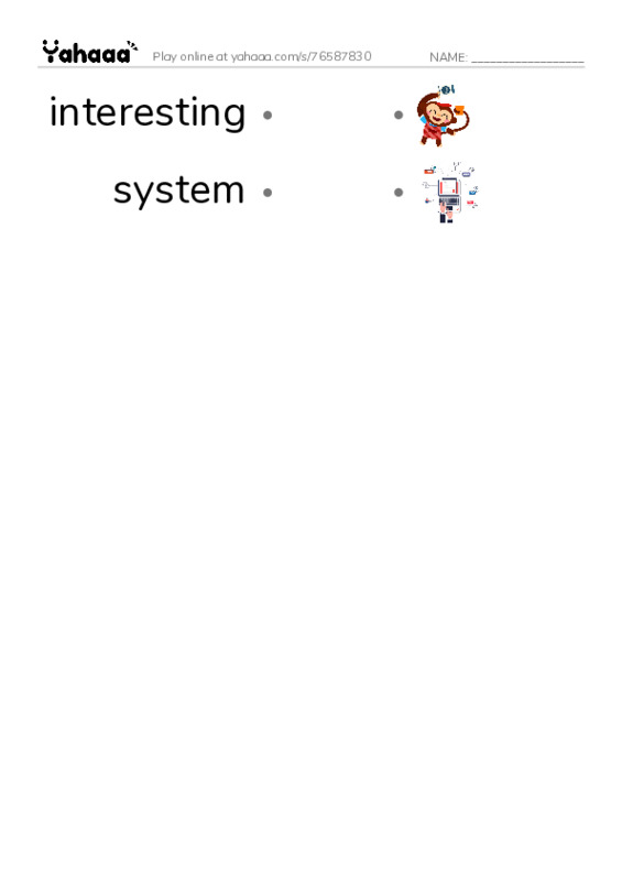 RAZ Vocabulary U: Pages School Report PDF link match words worksheet