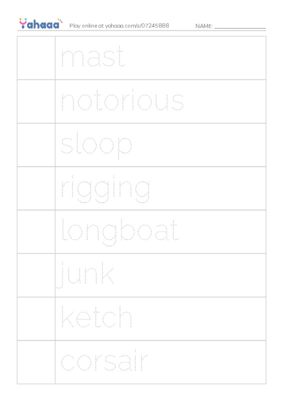 RAZ Vocabulary U: Pirate Ships and Flags2 PDF one column image words