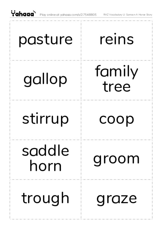 RAZ Vocabulary U: Samson A Horse Story PDF two columns flashcards