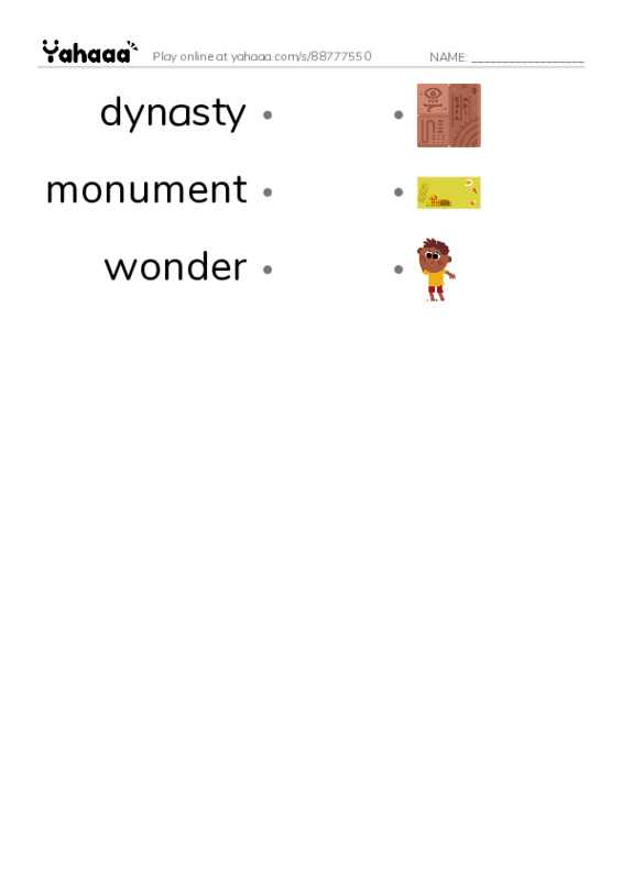 RAZ Vocabulary U: Seven Wonders You Can Visit PDF link match words worksheet