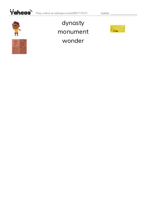 RAZ Vocabulary U: Seven Wonders You Can Visit PDF three columns match words