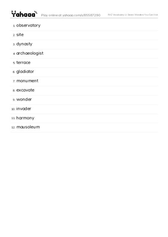 Free Worksheet On RAZ Vocabulary U Seven Wonders You Can Yahaaa