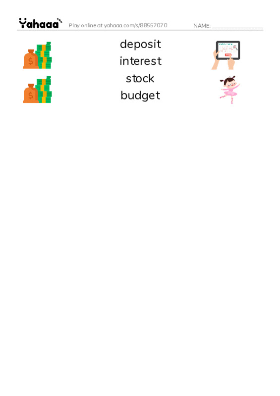 RAZ Vocabulary U: Tanyas Money Problem PDF three columns match words