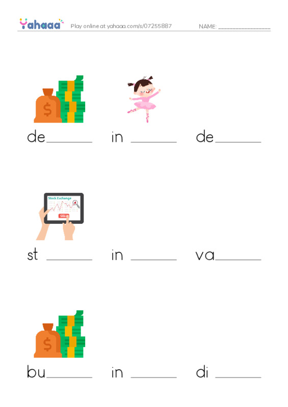 RAZ Vocabulary U: Tanyas Money Problem PDF worksheet to fill in words gaps
