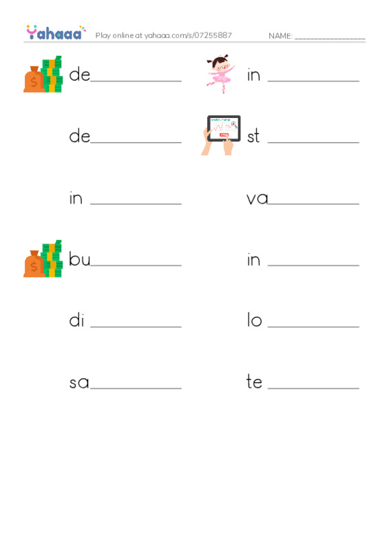 RAZ Vocabulary U: Tanyas Money Problem PDF worksheet writing row