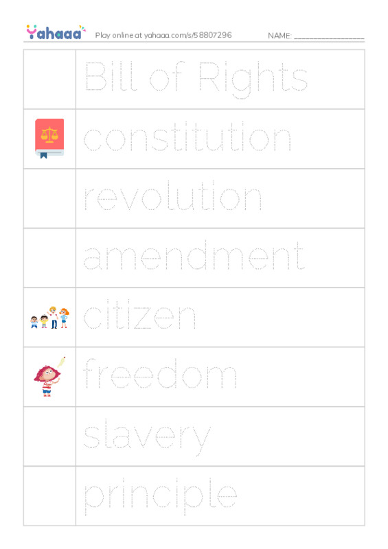 RAZ Vocabulary U: The Bill of Rights PDF one column image words