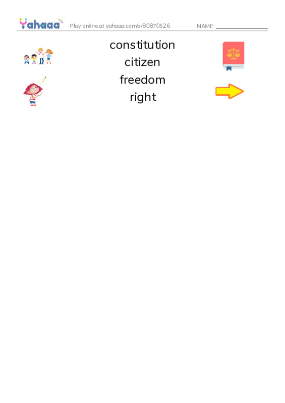 RAZ Vocabulary U: The Bill of Rights PDF three columns match words