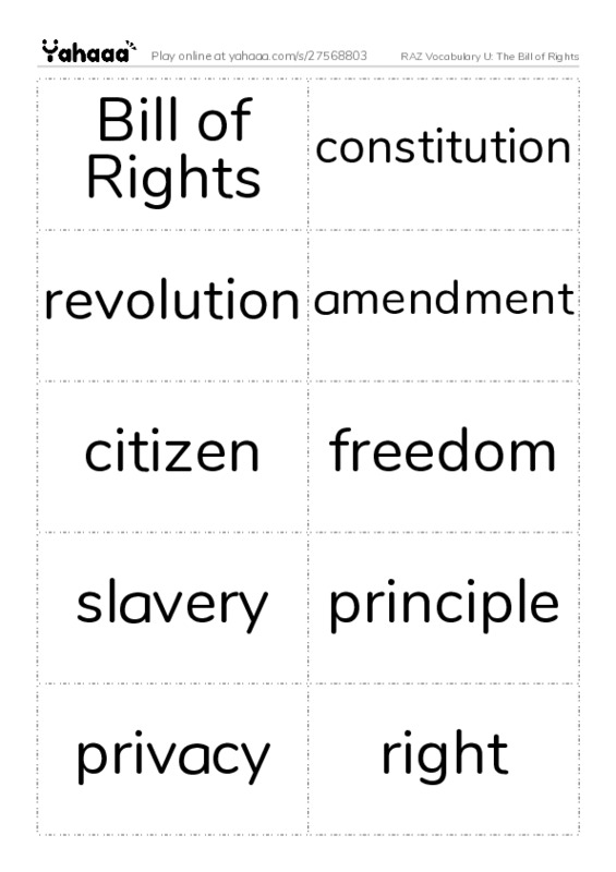 RAZ Vocabulary U: The Bill of Rights PDF two columns flashcards
