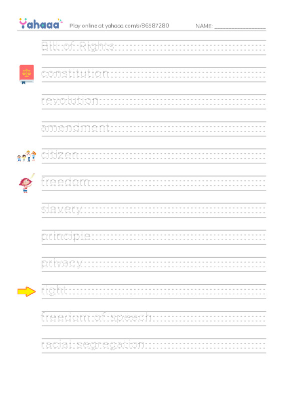 RAZ Vocabulary U: The Bill of Rights PDF write between the lines worksheet