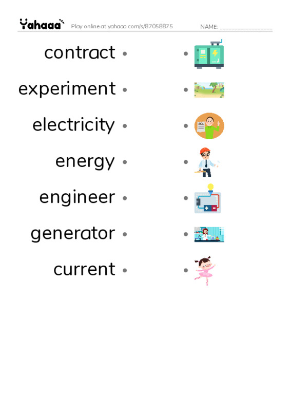 RAZ Vocabulary U: The Genius of Tesla PDF link match words worksheet
