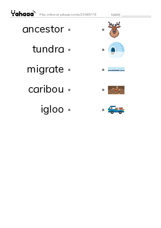 RAZ Vocabulary U: The Inuit Northern Living PDF link match words worksheet
