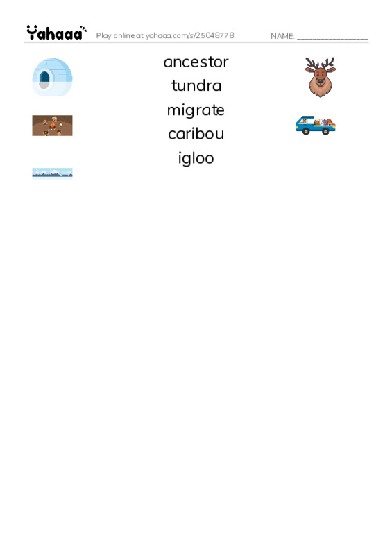 RAZ Vocabulary U: The Inuit Northern Living PDF three columns match words