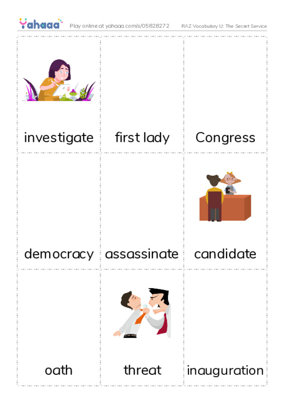 RAZ Vocabulary U: The Secret Service PDF flaschards with images