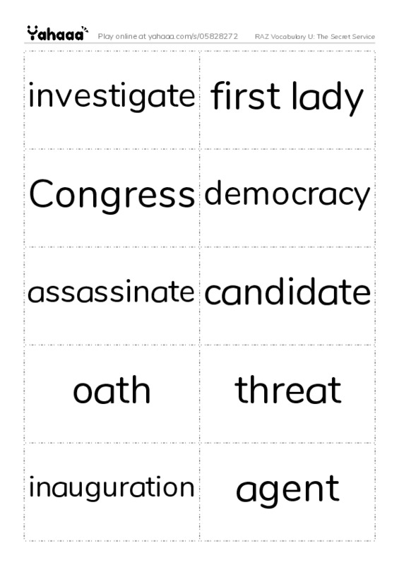 RAZ Vocabulary U: The Secret Service PDF two columns flashcards