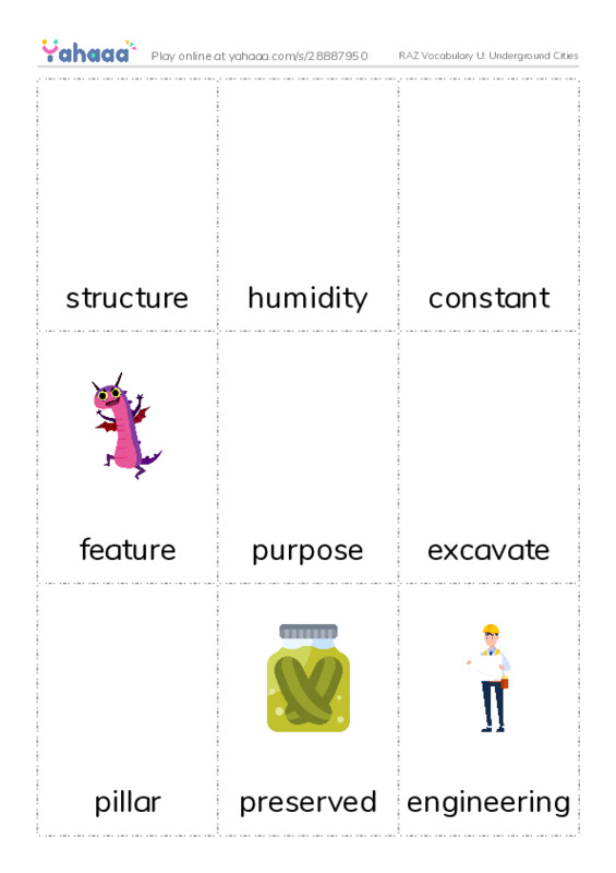 RAZ Vocabulary U: Underground Cities PDF flaschards with images