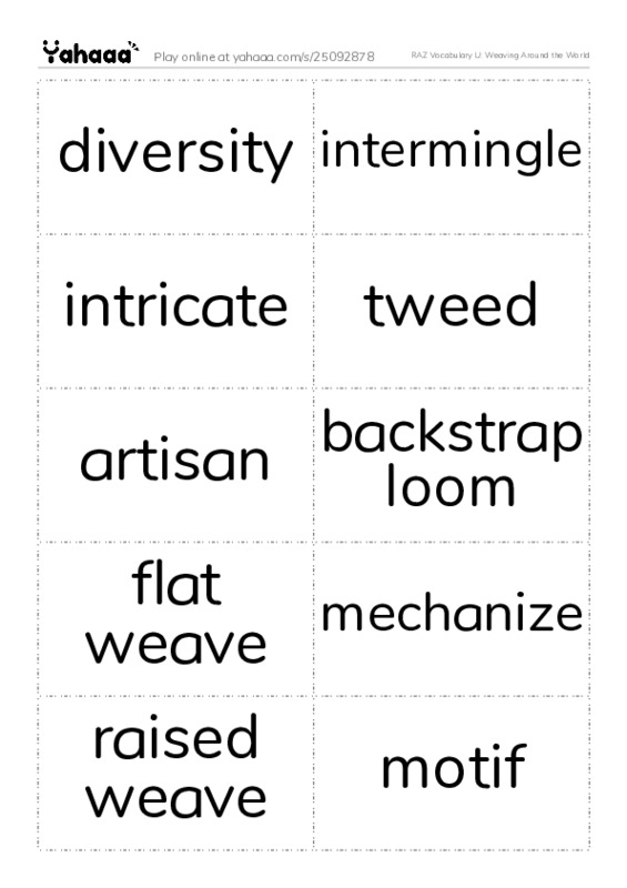 RAZ Vocabulary U: Weaving Around the World PDF two columns flashcards