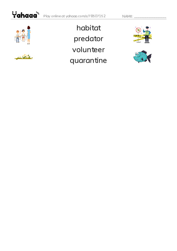 RAZ Vocabulary U: Wildlife Rescue PDF three columns match words