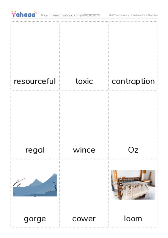 RAZ Vocabulary U: Yellow Brick Roadies PDF flaschards with images