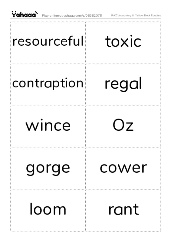RAZ Vocabulary U: Yellow Brick Roadies PDF two columns flashcards