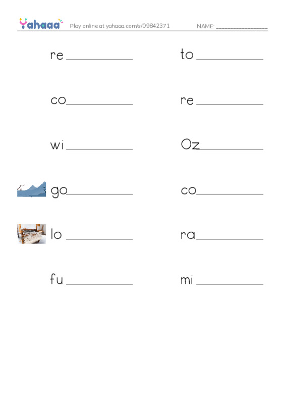 RAZ Vocabulary U: Yellow Brick Roadies PDF worksheet writing row