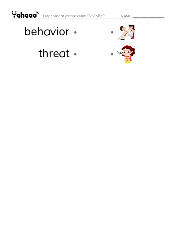 RAZ Vocabulary V: Bullying Hurts Everyone PDF link match words worksheet