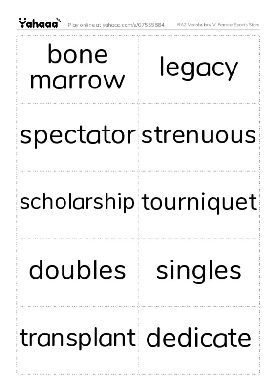 RAZ Vocabulary V: Female Sports Stars PDF two columns flashcards