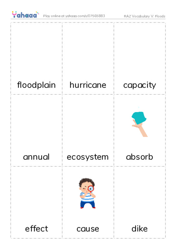 RAZ Vocabulary V: Floods PDF flaschards with images