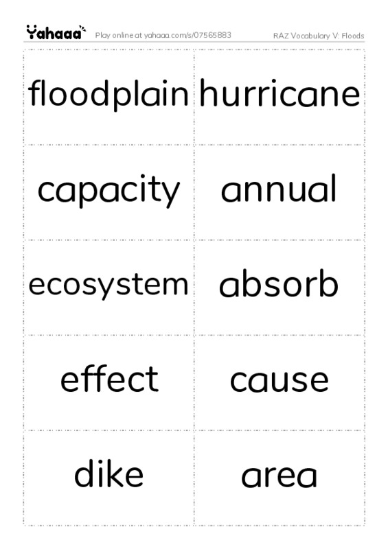 RAZ Vocabulary V: Floods PDF two columns flashcards