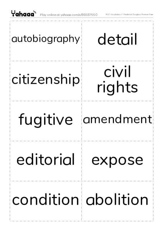 RAZ Vocabulary V: Frederick Douglass Forever Free PDF two columns flashcards