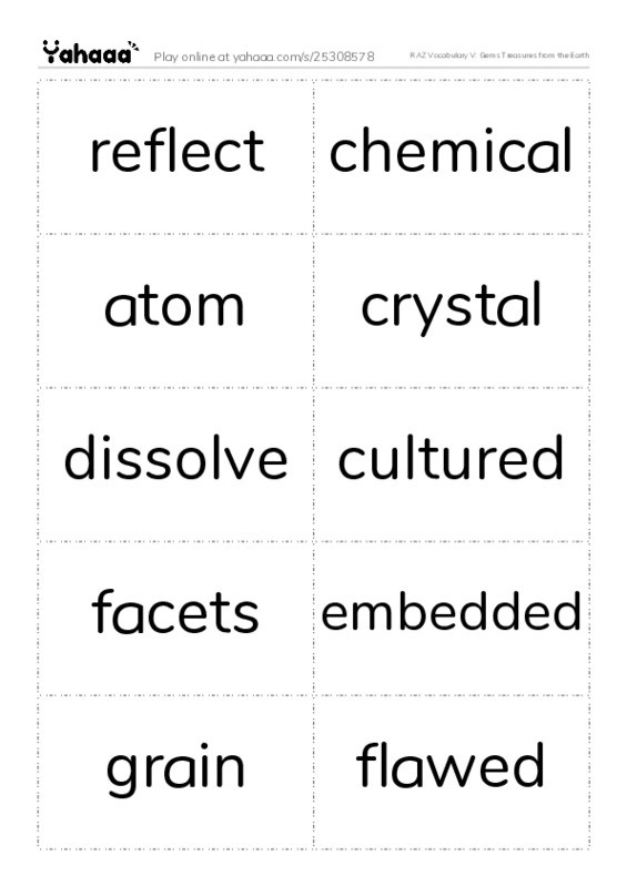 RAZ Vocabulary V: Gems Treasures from the Earth PDF two columns flashcards