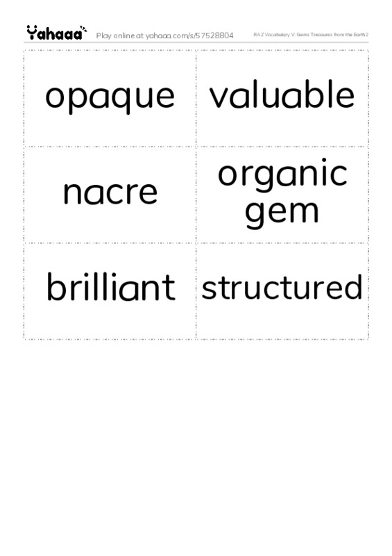 RAZ Vocabulary V: Gems Treasures from the Earth2 PDF two columns flashcards