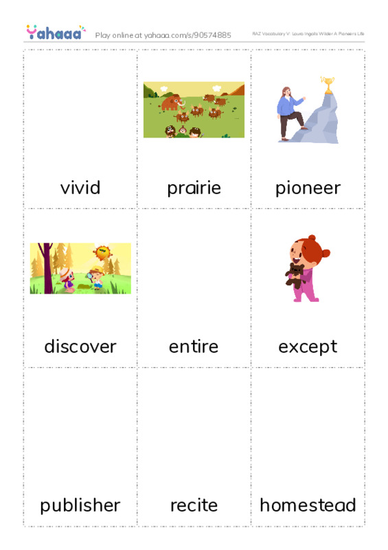 RAZ Vocabulary V: Laura Ingalls Wilder A Pioneers Life PDF flaschards with images