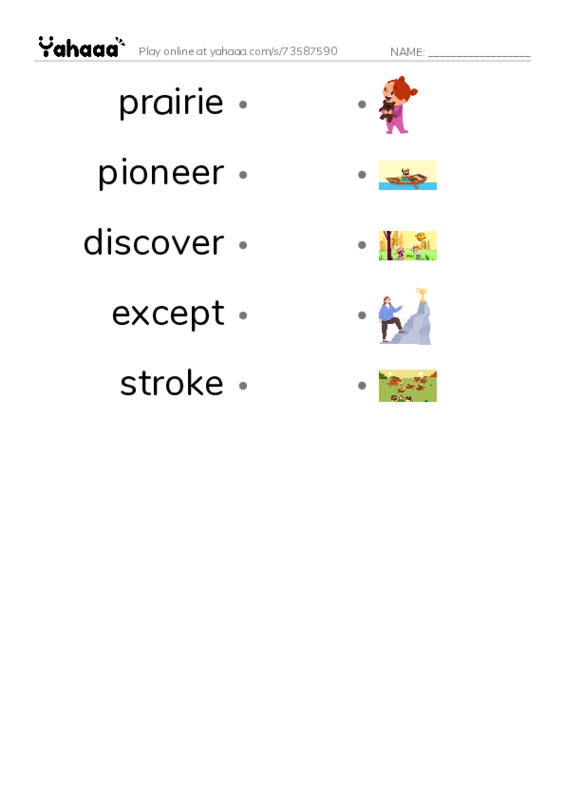 RAZ Vocabulary V: Laura Ingalls Wilder A Pioneers Life PDF link match words worksheet