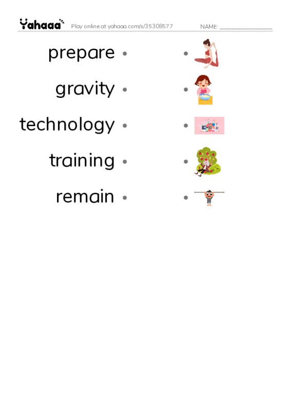 RAZ Vocabulary V: Life in Space PDF link match words worksheet