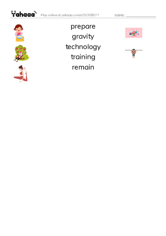 RAZ Vocabulary V: Life in Space PDF three columns match words