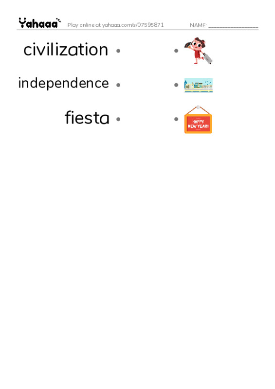 RAZ Vocabulary V: Mexicos Fight for Independence PDF link match words worksheet