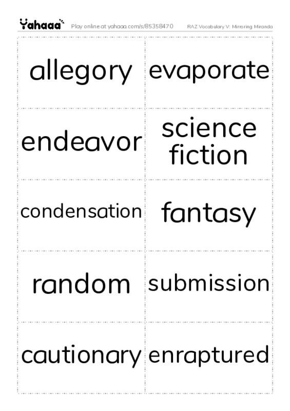 RAZ Vocabulary V: Mirroring Miranda PDF two columns flashcards
