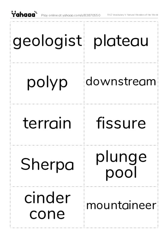 RAZ Vocabulary V: Natural Wonders of the World PDF two columns flashcards