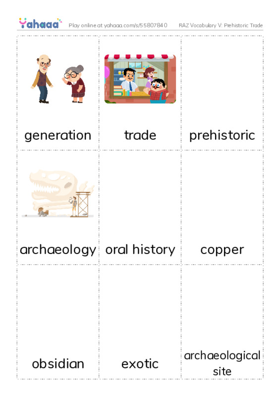 RAZ Vocabulary V: Prehistoric Trade PDF flaschards with images
