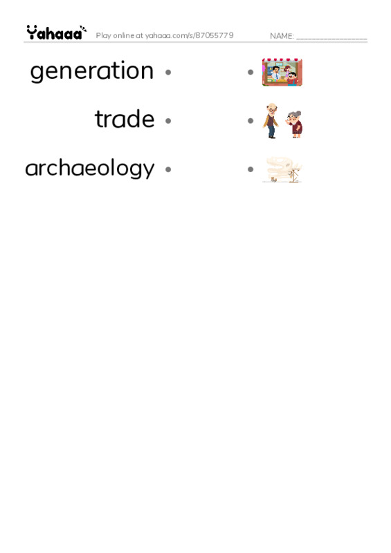 RAZ Vocabulary V: Prehistoric Trade PDF link match words worksheet
