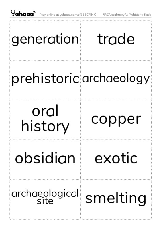 RAZ Vocabulary V: Prehistoric Trade PDF two columns flashcards