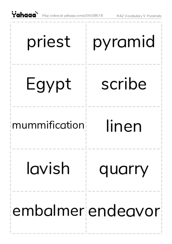 RAZ Vocabulary V: Pyramids PDF two columns flashcards