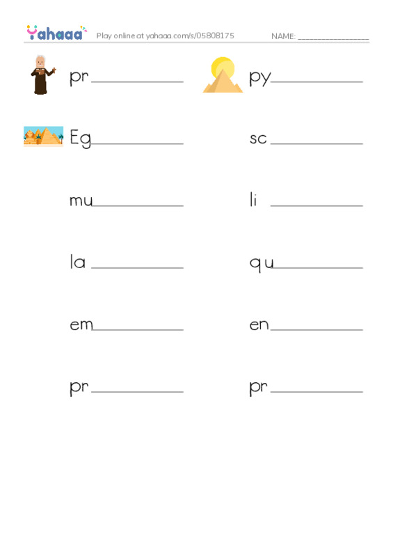 RAZ Vocabulary V: Pyramids PDF worksheet writing row