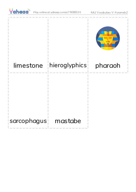 RAZ Vocabulary V: Pyramids2 PDF flaschards with images