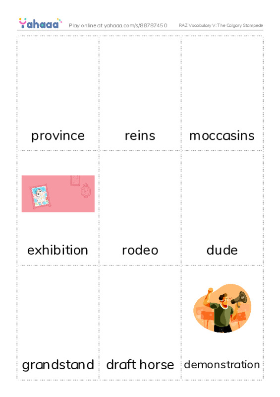 RAZ Vocabulary V: The Calgary Stampede PDF flaschards with images
