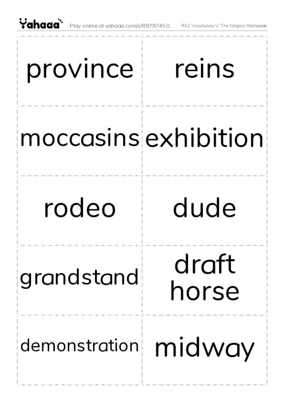 RAZ Vocabulary V: The Calgary Stampede PDF two columns flashcards