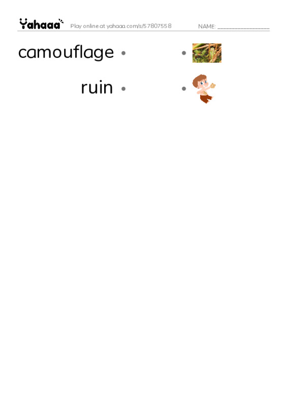 RAZ Vocabulary V: The Case of the Vanishing Anasazi PDF link match words worksheet