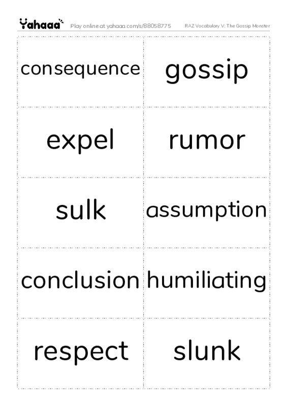 RAZ Vocabulary V: The Gossip Monster PDF two columns flashcards
